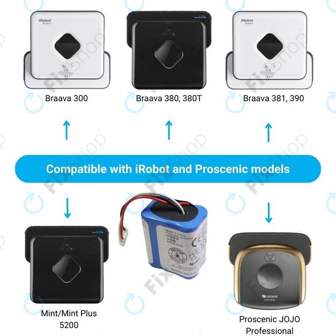 iRobot Braava 2000, 300, 380, 380T, 381, 390, Mint 5200, Mint Plus 5200, Proscenic JOJO Professional - Baterie GPRHC202N026, 4409709, W206001001399 Ni-MH 7.2V 2500mAh