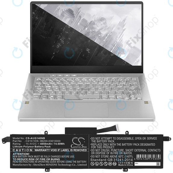 Baterie pentru Asus ROG Zephyrus G14 Ga401, 4850mAh, Li-Pol, 15.4V, C41N1908, HQ