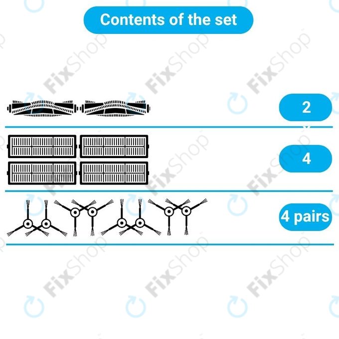 Set de piese de schimb pentru iRobot Roomba Combo 1138, Ecovacs Deebot Ozmo 930 (2x Perii principale, 4x Filtre, 4 perechi de perii laterale)