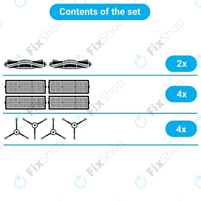Set de piese de schimb pentru Xiaomi Roborock S5 Max, S6, S6 MaxV, S6 Pure, Xiaowa E3 (2x Perie principală, 4x Filter, 4x Perie laterală – albă)