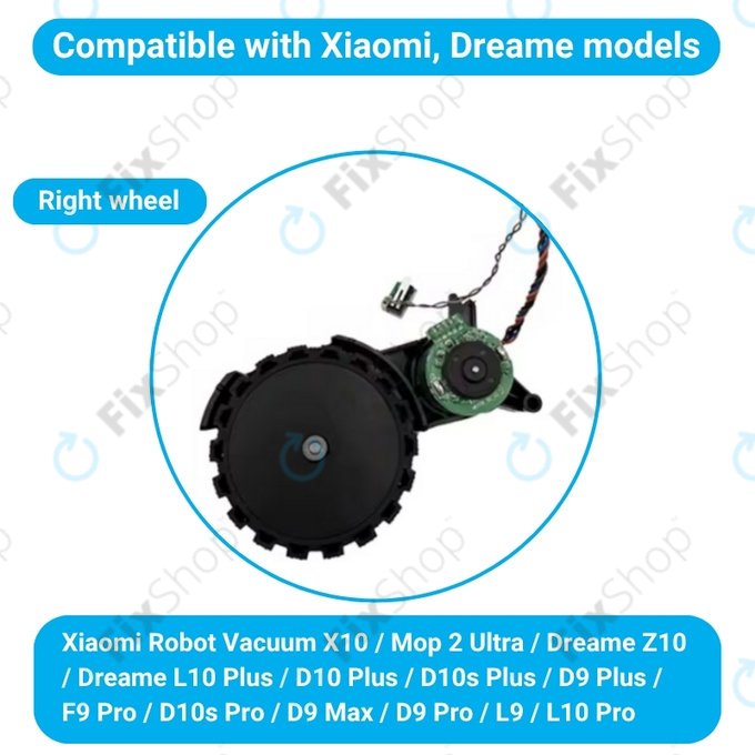Xiaomi Robot Vacuum X10, Dreame Z10 Pro, L10 Plus, D10 Plus - Roată cu Motor (Dreapta) (Negru)