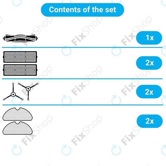 Set de piese de schimb pentru Xiaomi Mi Robot Vacuum Mop 2 Pro, 2 Lite (1x Perie principală, 2x Filter, 2x Perie laterală, 2x Mop)
