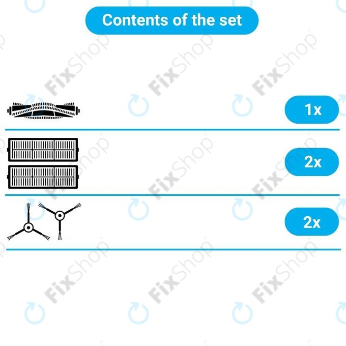 Set de piese de schimb pentru Xiaomi Viomi V3 MAX (1x Perie principală, 2x Filtre, 2x Perii laterale)