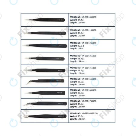 Set de Pensete antistatice ESD din Oţel inoxidabile 9in1
