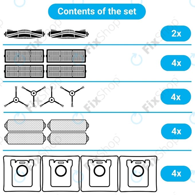 Set de piese de schimb pentru Ecovacs Deebot X11 Pro, X11 (2x Perie principală, 4x Filter, 4x Perie laterală, 4x Mop, 4x Sac de praf)