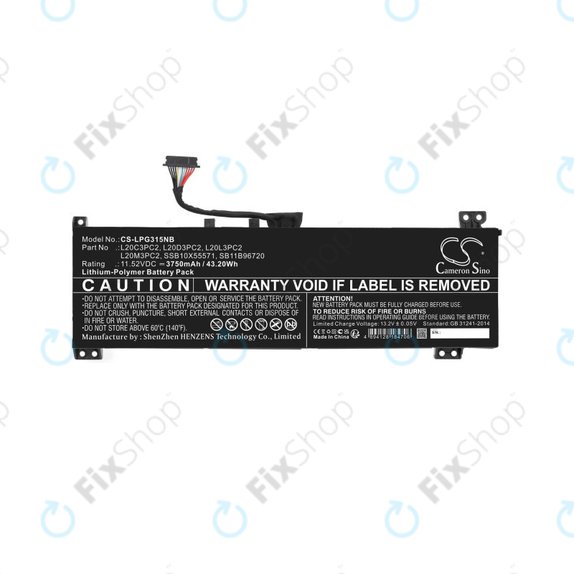 Baterie pentru Lenovo IdeaPad Gaming 3, 3750mAh, Li-Pol, 11.52V, L20C3PC2, HQ