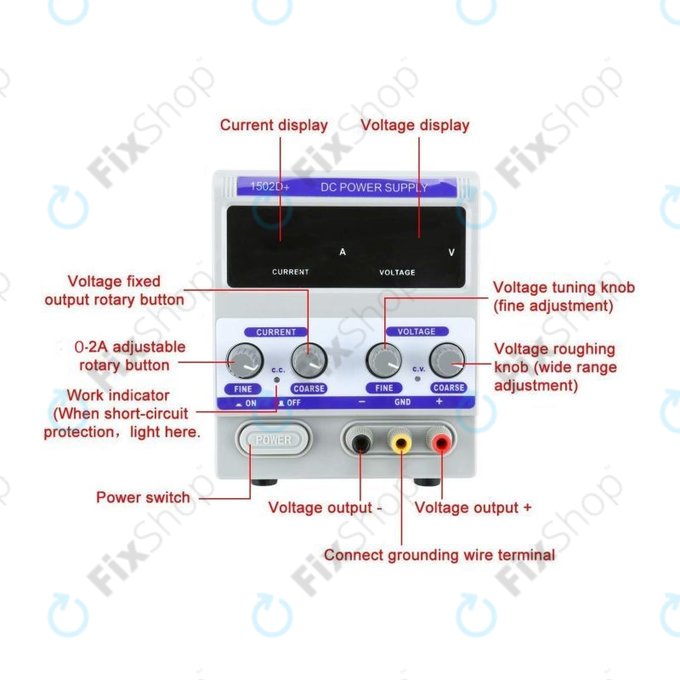 Dingke 1502D+ - Sursă de alimentare reglabilă (0-15V, 0-2A, 230V EU)