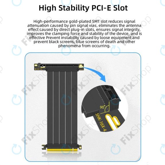 Cablu riser PCIe 4.0 x16 pentru placă video, 20cm, negru