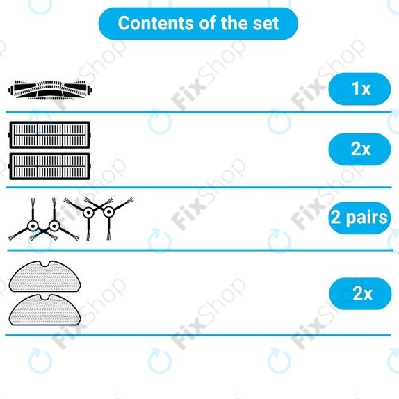 Set de piese de schimb pentru iRobot Roomba Combo 1138, Ecovacs Deebot Ozmo 930 (1x Perie principală, 2x Filtre, 2 perechi de perii laterale, 2x Lavete de mop)