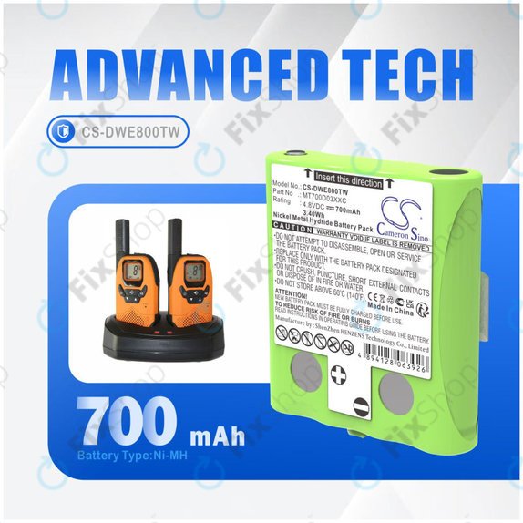 Baterie pentru Detewe Outdoor Pmr a Simvalley, 700mAh, Ni-MH, 4.8V, MT700D03XXC, HQ