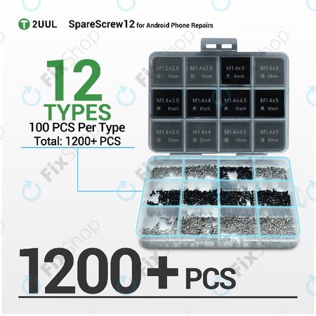 Set șuruburi Phillips pentru reparații Android, 2UUL SC12, 1200 buc/pachet