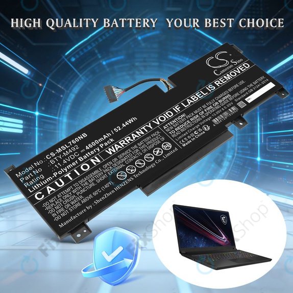Baterie pentru MSI Pulse GL76, Katana GF66, Bravo 15, Crosshair 17, 4600mAh, Li-Pol, 11.4V, BTY-M492, HQ