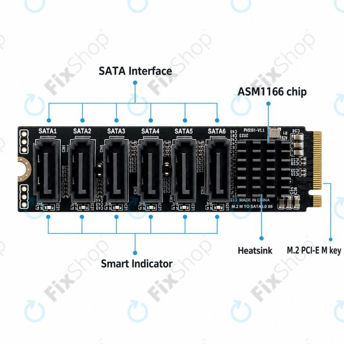 Placă de extensie M.2 NVMe cu 6 porturi SATA III