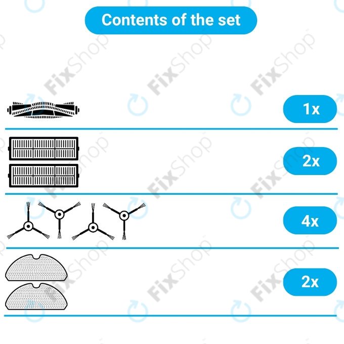 Set de piese de schimb pentru Tesla IQ400, IQ400 Plus, Sencor 6485BK (1x Perie principală, 2x Filter, 4x Perie laterală, 2x Mop, 2x Sac de praf)
