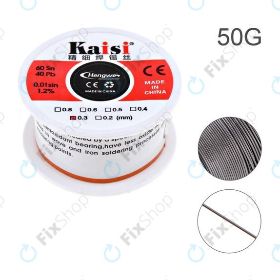 Kaisi - Sârmă de lipit pentru lipire de precizie Sn/Pb - 0,3 mm (50g)