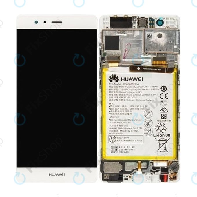 Huawei P9 - Ecran LCD + Sticlă Tactilă + Ramă + Baterie (White) - 02350RRY, 02350RKF Genuine Service Pack
