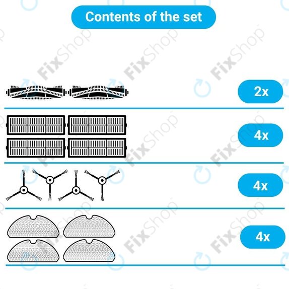 Set de piese de schimb pentru Xiaomi Robot Vacuum S10, S10 EU, S12 (2x Perii principale, 4x Filtre, 4x Perii laterale, 4x Lavete de mop)
