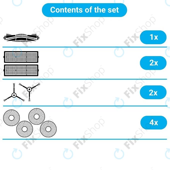 Set de piese de schimb pentru Xiaomi Dreame Bot W10, W10 Pro (1x Perie principală, 2x Filtre, 2x Perii laterale, 2x Lavete de mop)