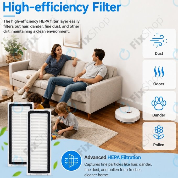 Set de piese de schimb pentru Xiaomi Dreame D9 Max Gen2, D10s, D10s Pro (1x Perie principală, 2x Filter, 2x Perie laterală – neagră)
