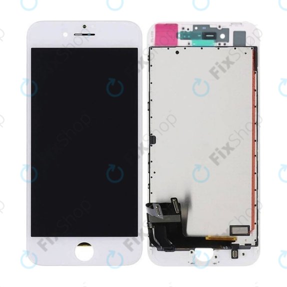 Ecran In-Cell pentru iPhone 8, SE (2020), SE (2022), White, Sticlă tactilă cu ramă, FixPremium