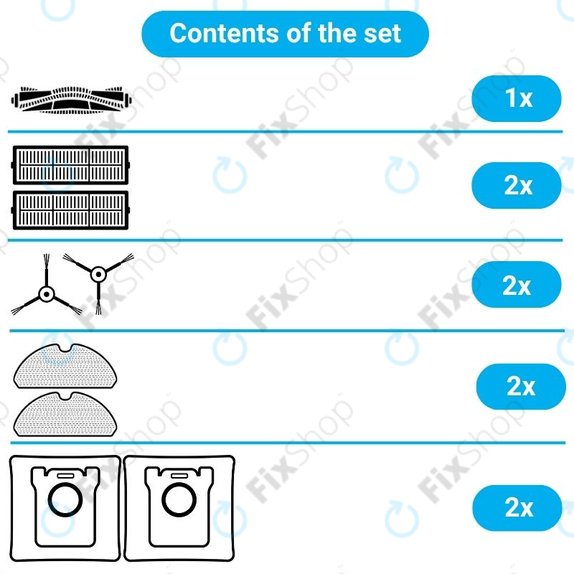 Set de piese de schimb pentru Xiaomi Viomi Alpha 2 PRO, V5 PRO, V5 (1x Perie principală, 2x Filtre, 2x Perii laterale, 2x Lavete de mop, 2x Saci pentru praf)