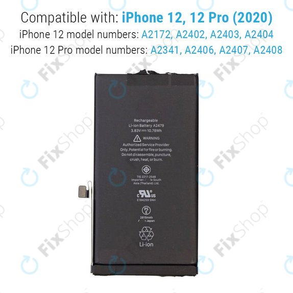 Baterie pentru iPhone 12, 12 Pro, 2815mAh, FixPremium