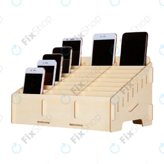 Suport / Organizator universal din lemn pentru telefoane cu 24 de compartimente
