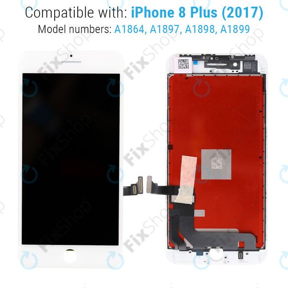 Ecran pentru iPhone 8 Plus, White, Sticlă tactilă cu ramă, Refurbished