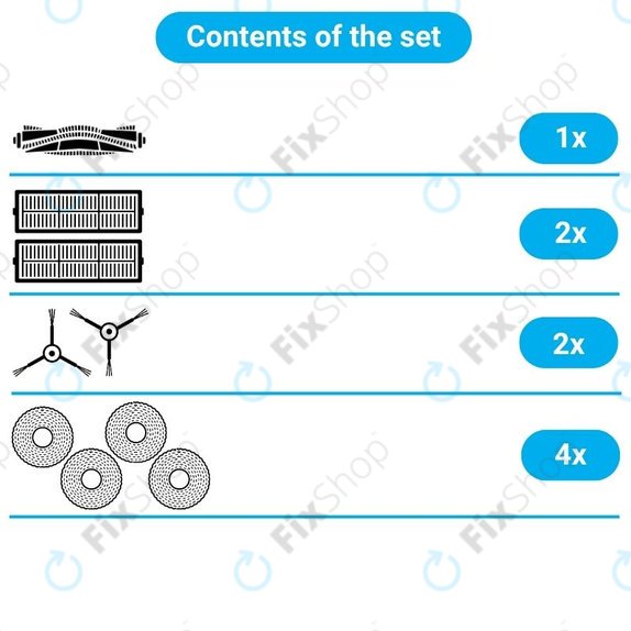 Set de piese de schimb pentru Xiaomi Dreame Bot W10, W10 Pro (1x Perie principală, 2x Filtre, 2x Perii laterale, 2x Lavete de mop)