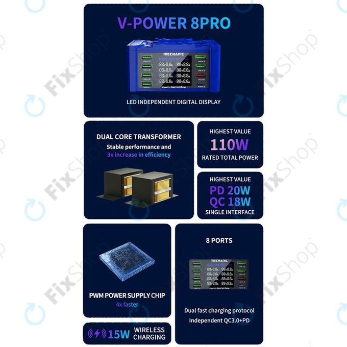 Mechanic V-Power 8 Pro - Statie de incarcare USB (USB-C, USB 3.0)