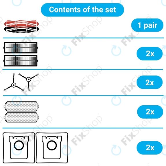Set de piese de schimb pentru Dreame Aqua 10, 10 Ultra (1 pereche de perii principale, 2x Filter, 2x Perie laterală, 2x Mop, 2x Sac de praf)