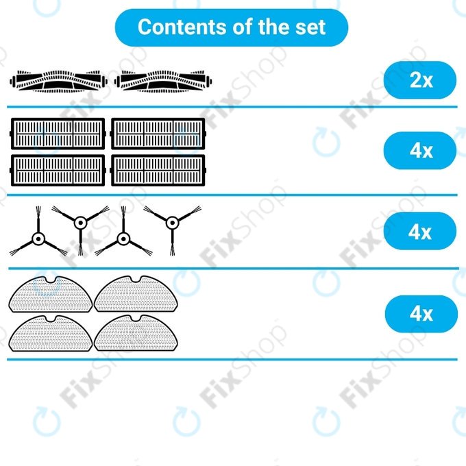 Set de piese de schimb pentru Xiaomi Roborock S7, S7 MaxV Ultra (2x Perie principală, 4x Filter, 4x Perie laterală – neagră, 4x Mop)