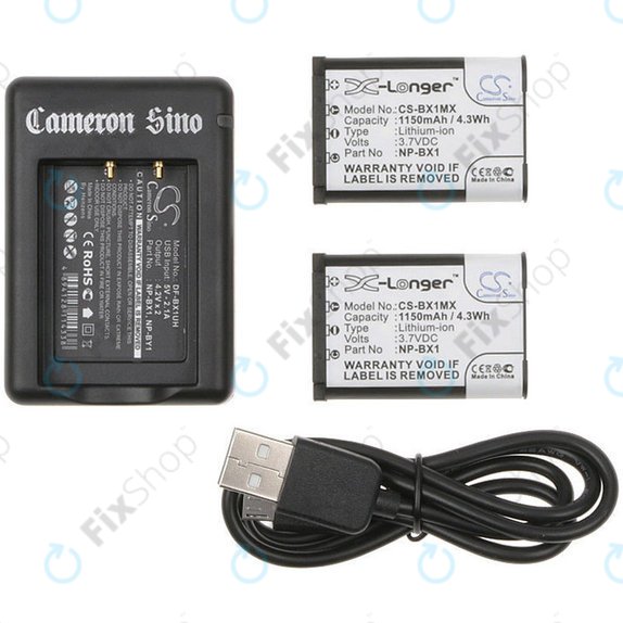 2 baterii cu încărcător pentruSony Cyber-shot DSC-RX100, Cyber-shot DSC-WX300B, 1150mAh, Li-Ion, 7.4V, NP-BX1, HQ