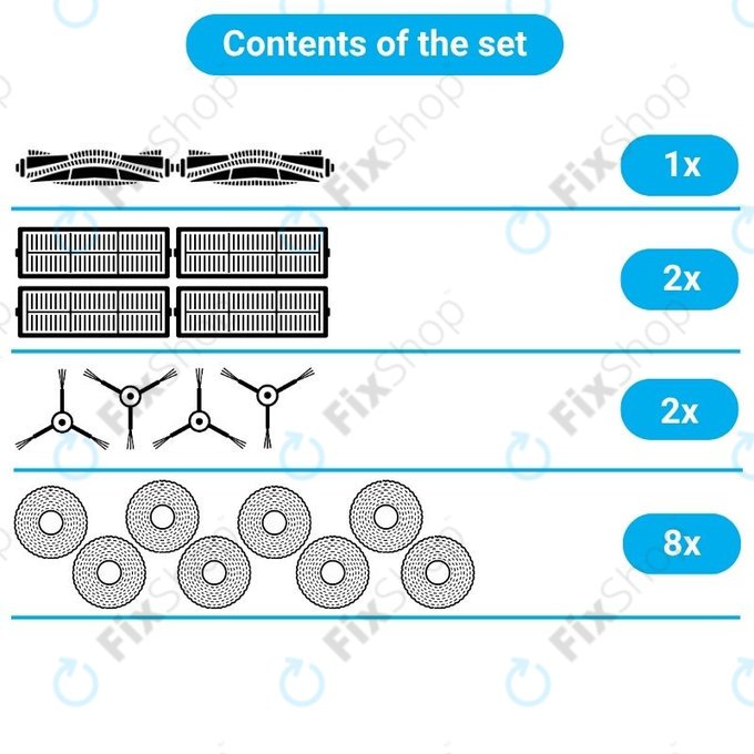 Set de piese de schimb pentru Xiaomi Dreame Bot W10, W10 Pro (2x Perii principale, 4x Filtre, 4x Perii laterale, 4x Lavete de mop)