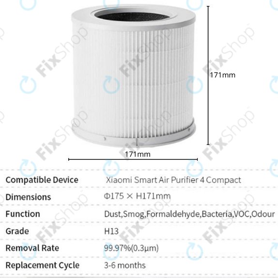 Xiaomi Smart Air Purifier 4 Compact - Filtru HEPA (Carbon activ) (White)