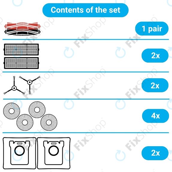 Set de piese de schimb pentru Dreame X50 Ultra, L50 Ultra, L40s Ultra, L40s Pro Ultra, X50 Master, Mova V50 (1 pereche de perii principale, 2x Filter, 2x Perie laterală, 4x Mop, 2x Sac de praf)