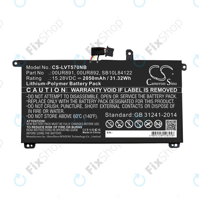 Baterie pentru Lenovo ThinkPad P51s, P52s, T570, T580, 2050mAh, Li-Pol, 15.28V, 00UR891, HQ