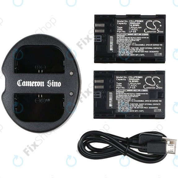 2 baterii cu încărcător pentruCanon EOS 5D Mark II, EOS 7D, 2000mAh, Li-Ion, 7.4V, LP-E6, HQ