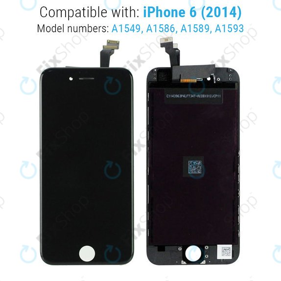 Ecran pentru iPhone 6, Black, Sticlă tactilă cu ramă, Refurbished