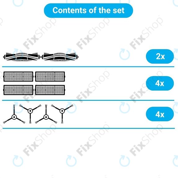 Set de piese de schimb pentru Rowenta X-Plorer S75s (2x Perii principale, 4x Filtre, 4x Perii laterale)