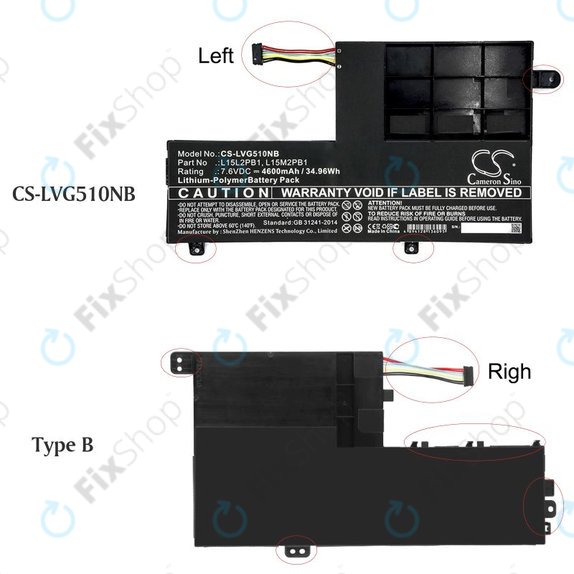 Baterie pentru Lenovo Yoga 510 14, Yoga 510 15, 4600mAh, Li-Pol, 7.6V, L15L2PB1, HQ