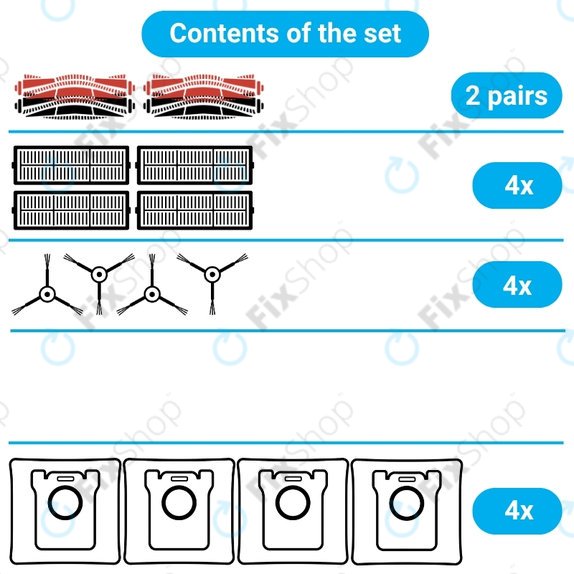 Set de piese de schimb pentru iRobot Roomba e-series, i-series, j-series (2 perechi de perii principale, 4x Filter, 4x Perie laterală, 4x Sac de praf)