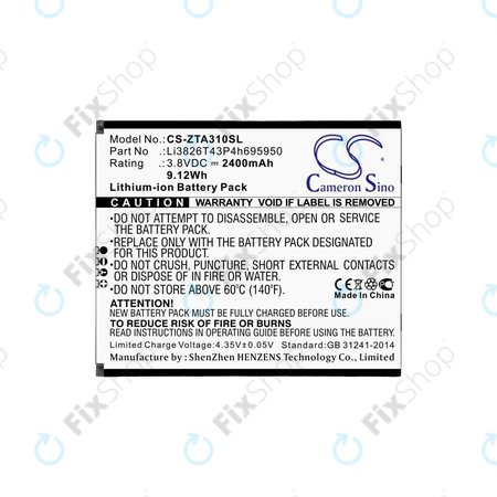 Baterie pentru ZTE Blade A3, A5, Optus X Power 2, 2400mAh, Li-Ion, 3.8V, Li3826T43P4h695950, HQ