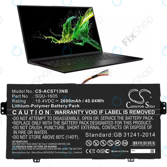 Baterie pentru Acer SF713-51, 2600mAh, Li-Pol, 15.4V, SQU-1605, HQ
