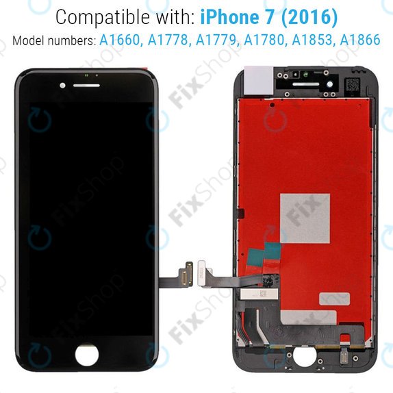 Ecran pentru iPhone 7, Black, Sticlă tactilă cu ramă, Refurbished