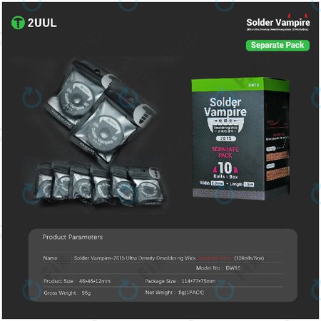 Tresă absorbantă cositor, Solder Vampire, 2UUL DW16, ambalată individual, 10 role/cutie
