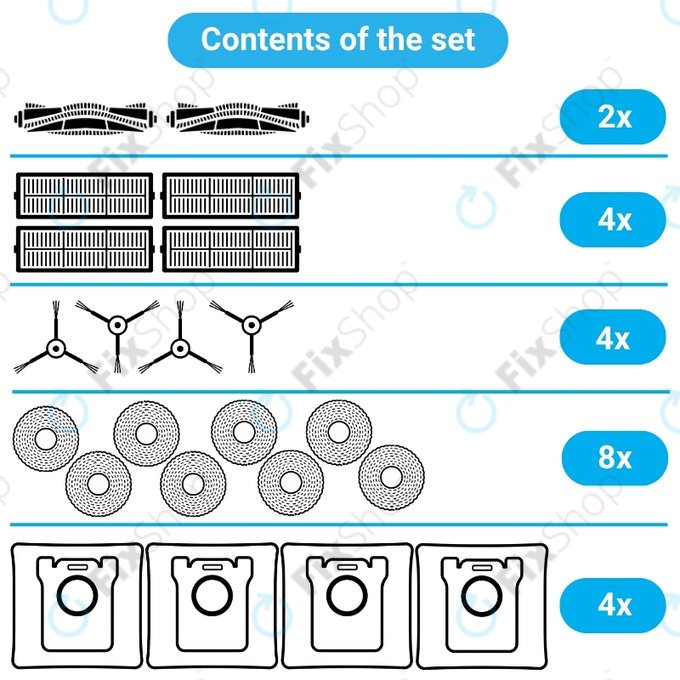 Set de piese de schimb pentru Xiaomi Dreame L10s Ultra, Xiaomi Dreame L10s Pro (2x Perie principală, 4x Filter, 4x Perie laterală, 8x Mop, 4x Sac de praf)