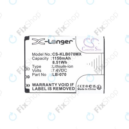 Baterie pentru Kodak PIXPRO S1, AZ651, AZ652, AZ901, 1150mAh, Li-Ion, 7.4V, LB-070, HQ