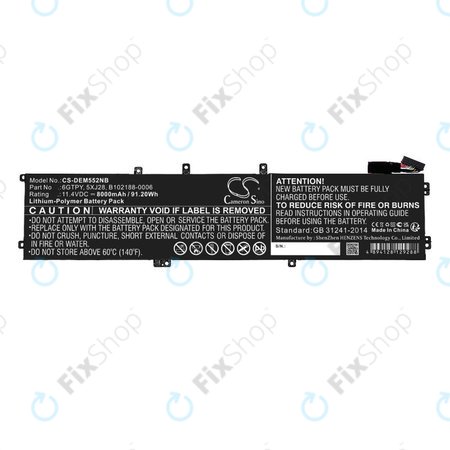Baterie pentru Dell XPS 15, Dell Precision 9560, 9570, 8000mAh, Li-Pol, 11.4V, 6GTPY, HQ