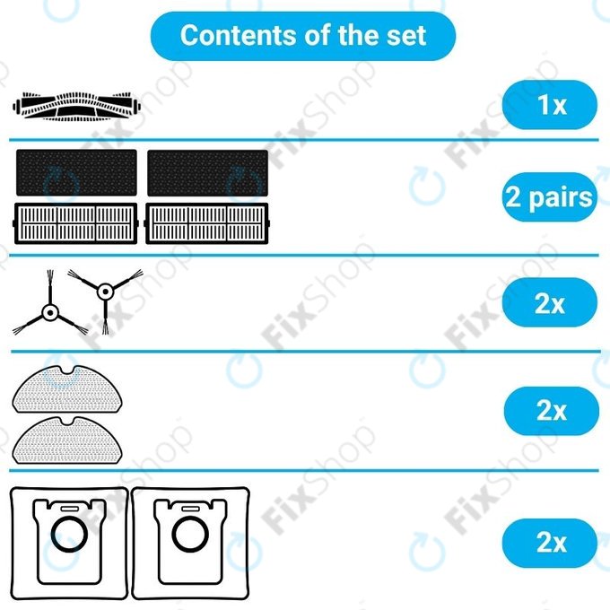 Set de piese de schimb pentru Xiaomi Viomi S9, Proscenic M7 Pro, M7 Max, M8 Pro (1x Perie principală, 2x Filter, 2x Perie laterală, 2x Mop, 2x Saci de praf)